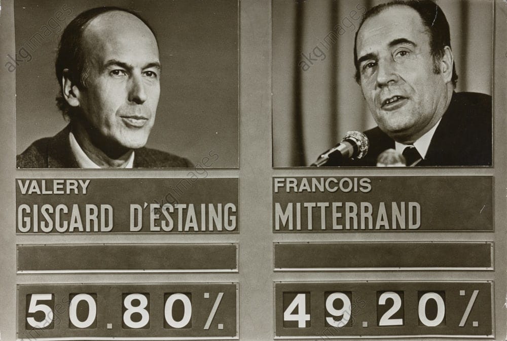 In the second round of the 1974 French presidential election, Valéry Giscard d'Estaing and François Mitterrand were separated by 424,599 votes, or a little over 1%
