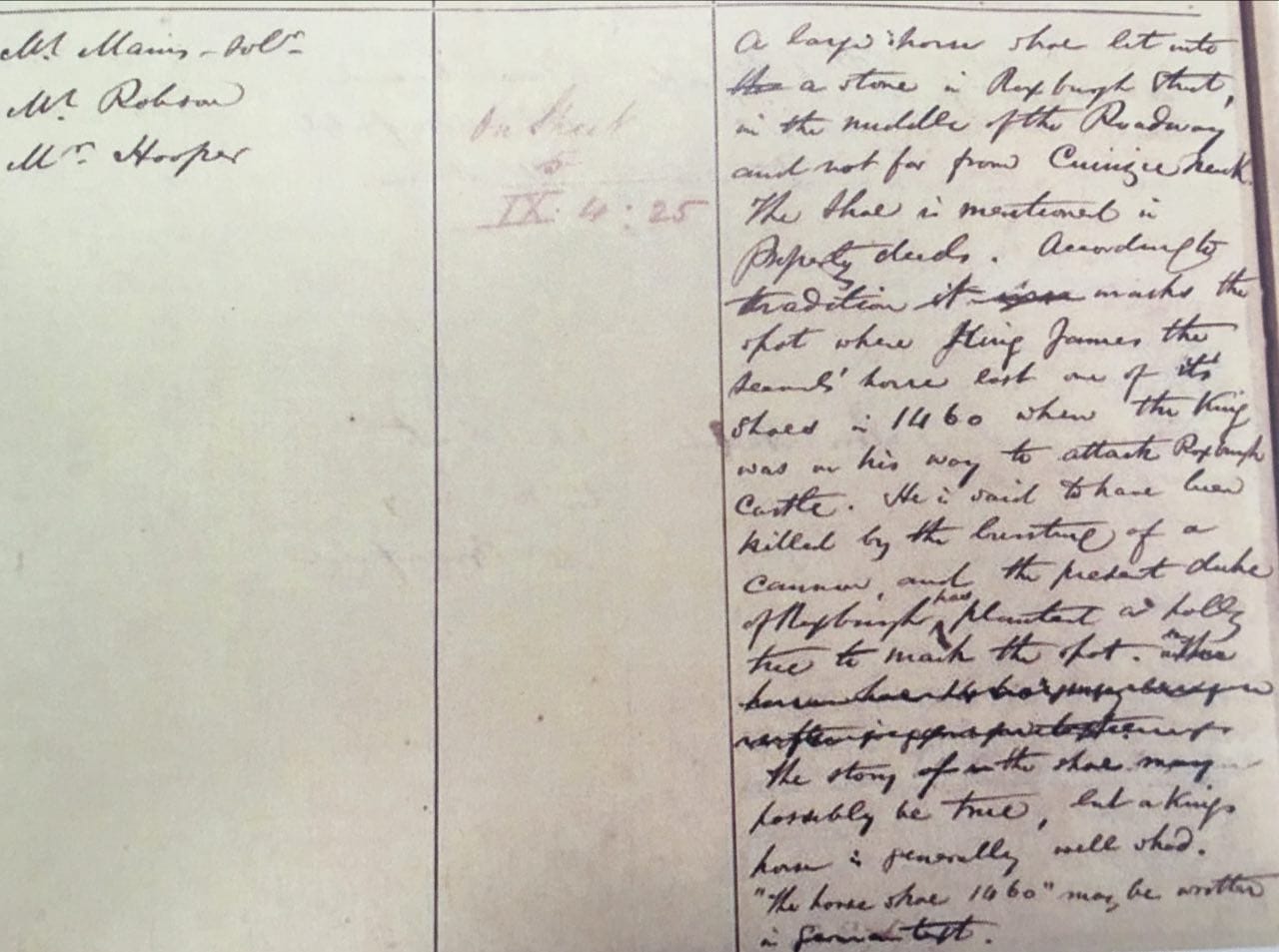 Texte original sur le fer perdu par le cheval du roi Jacques II