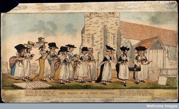 Cortège de dames âgées aux funérailles d'une chatte