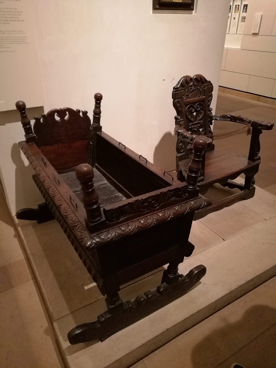 And this is the cradle and feeding chair of the future King of Scotland and England, James VI, the only son of Mary Stuart