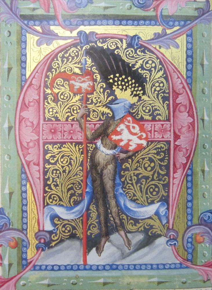 A Hairy Knight from a Fourteenth-Century Bible Made for Wenceslaus, King of Germany and Bohemia