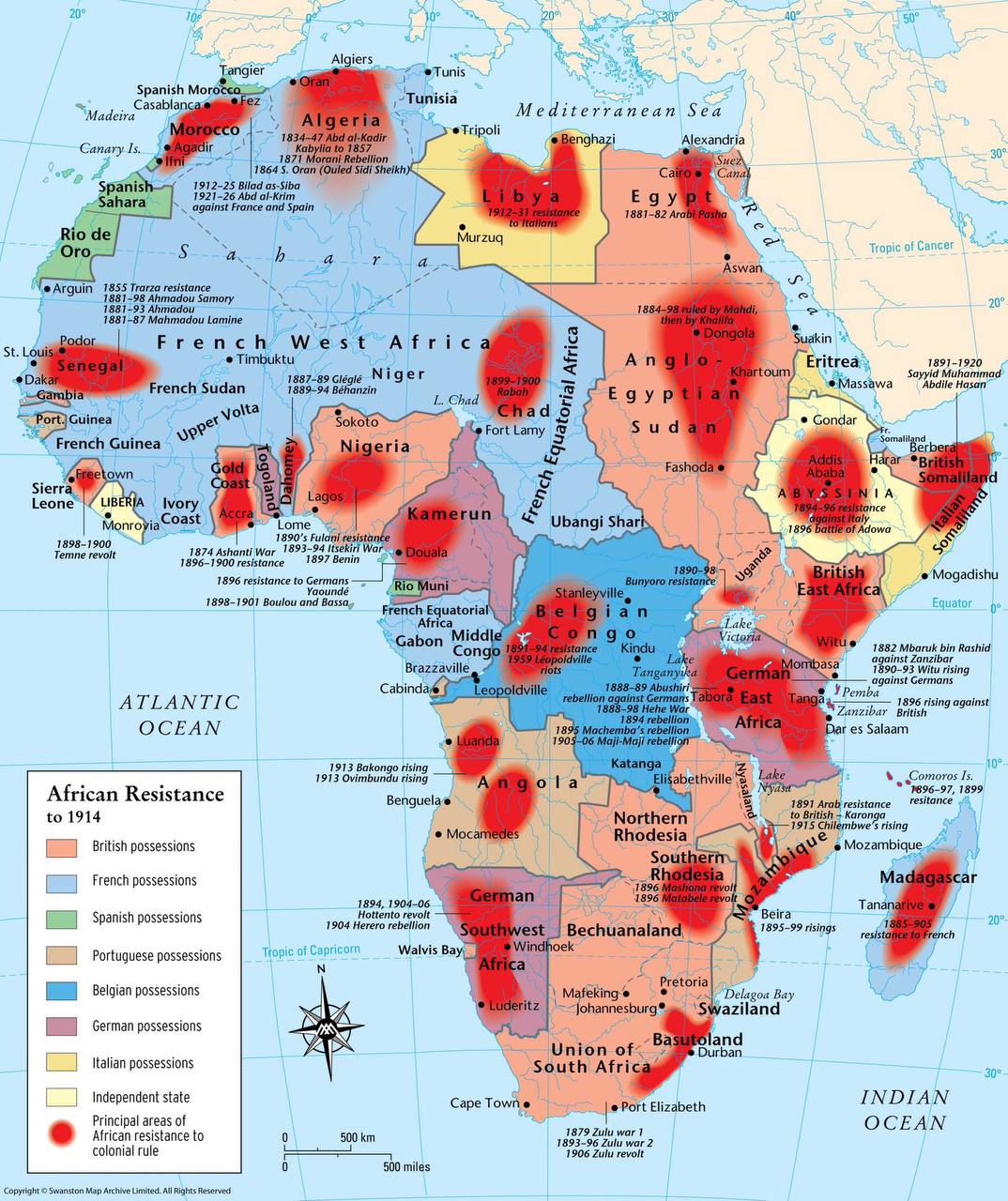A Map Showing the Centres of African Resistance to European Colonisation