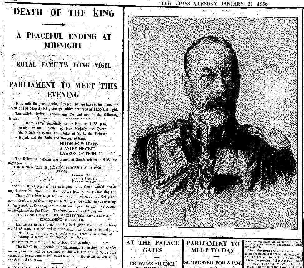 The death of George V in the very first days of 1936 was not natural
