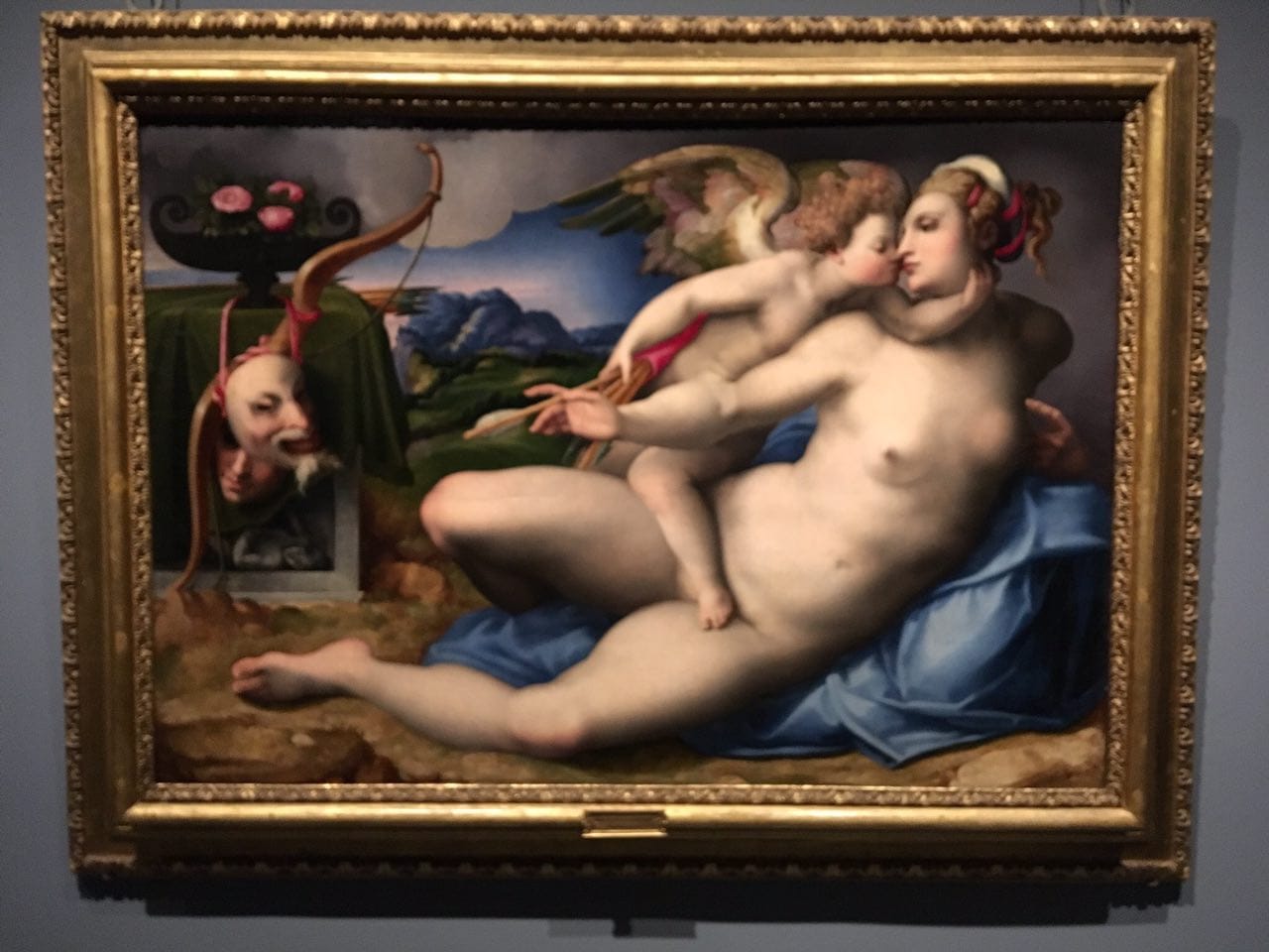 "Why is the child kissing a naked woman?" "Pay no attention, he is a pupil of Michelangelo"