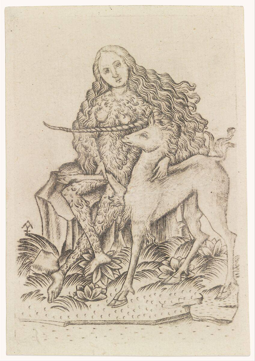 Queen of Beasts Card from an Early Western European Deck of 1450 to 1467