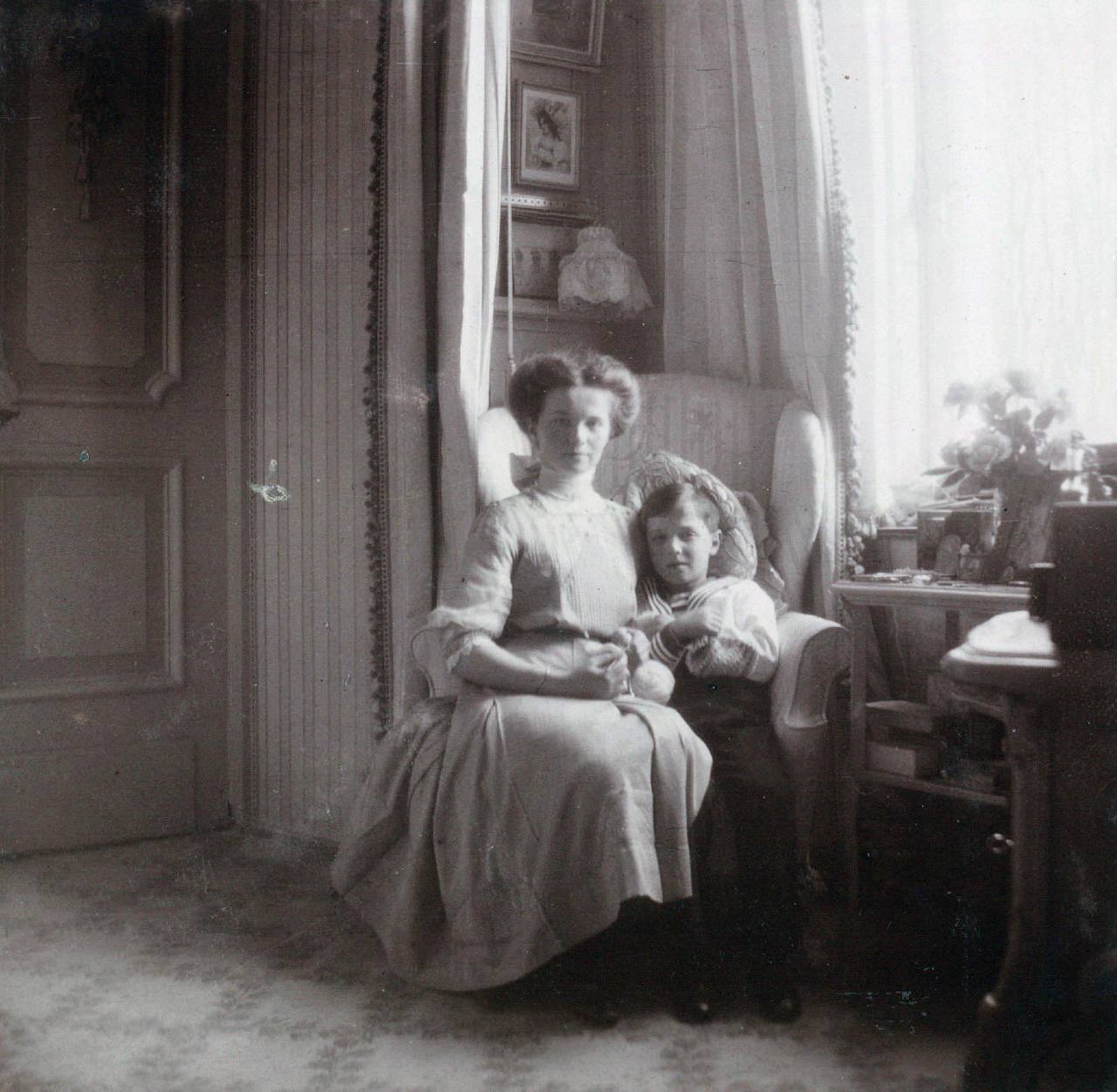 Grand Duchess Olga Nikolaevna and Tsarevich Alexei in the Lilac Study of the Alexander Palace