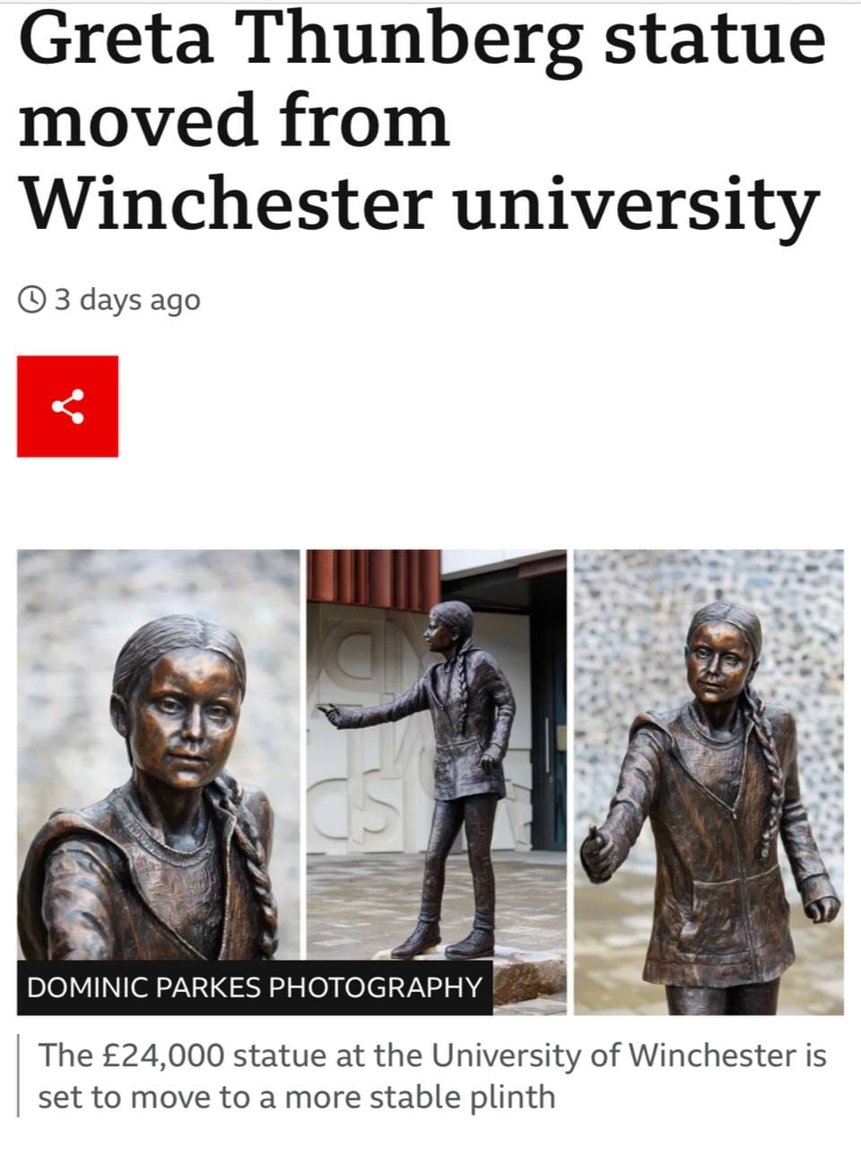 If you thought that only we could produce a frightening statue of Alyonushka, look at this ghastly Greta Thunberg from the University of Winchester
