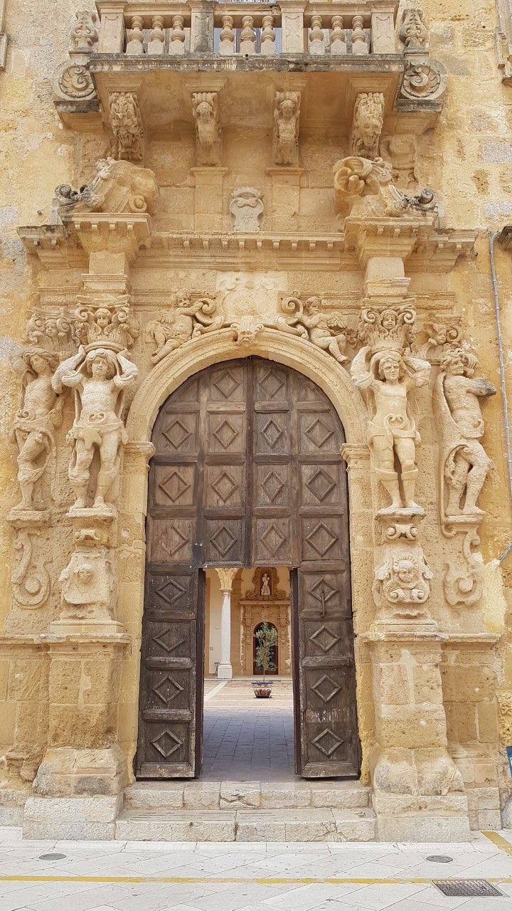 The celebrated Baroque tufa portal in the Sicilian town of Mazara del Vallo