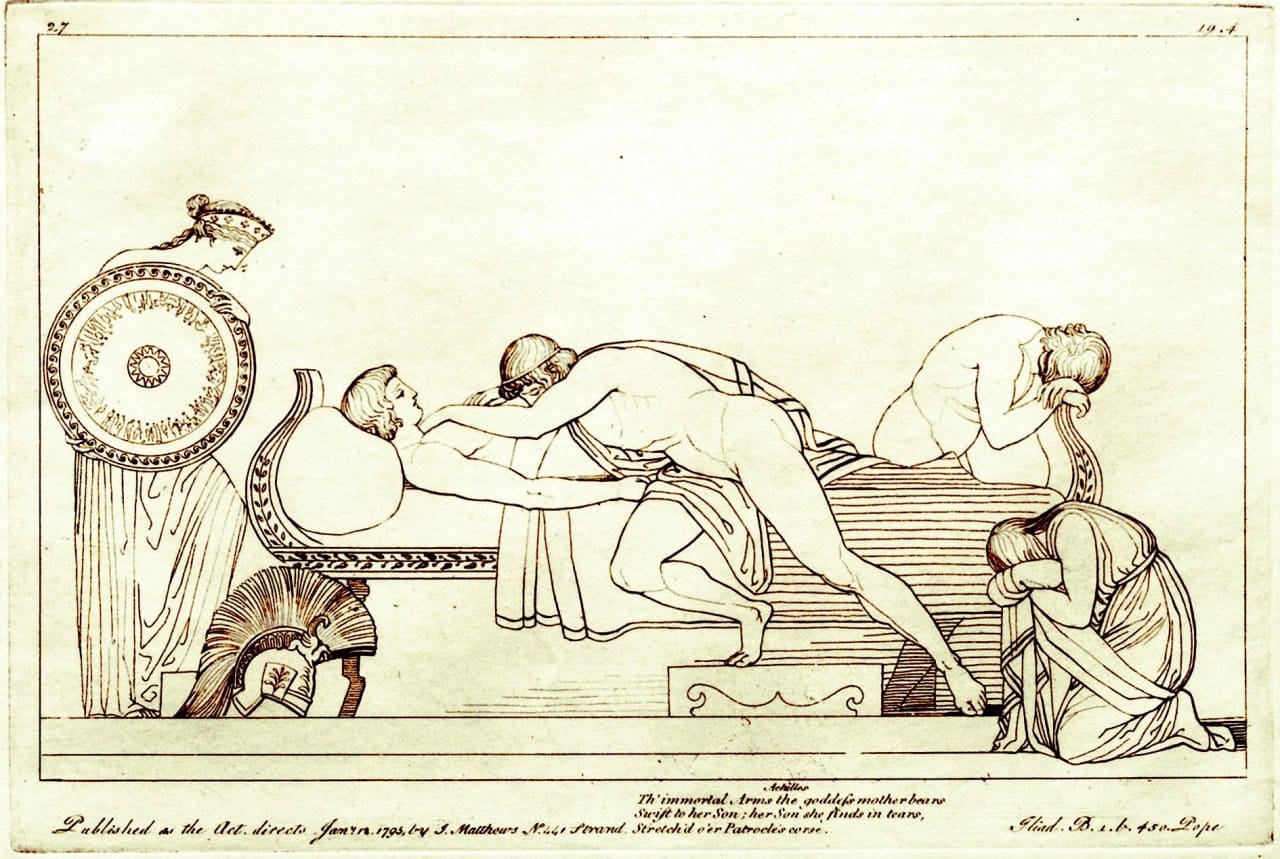 John Flaxman's 1795 engraving of Thetis bringing armour to Achilles