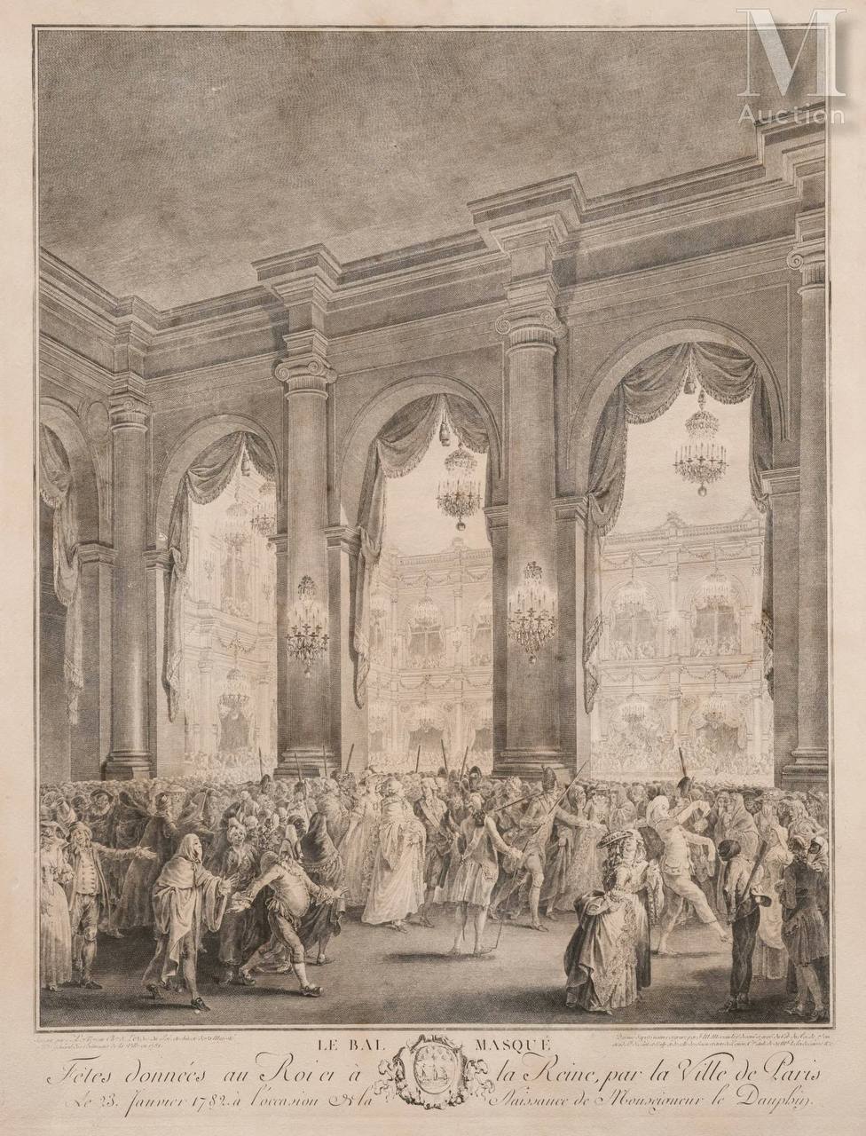Гравюра бала-маскарада 23 января 1782 года, устроенного Людовиком XVI и Марией-Антуанеттой в честь рождения Людовика Жозефа, дофина Франции, старшего сына после 11 лет брака