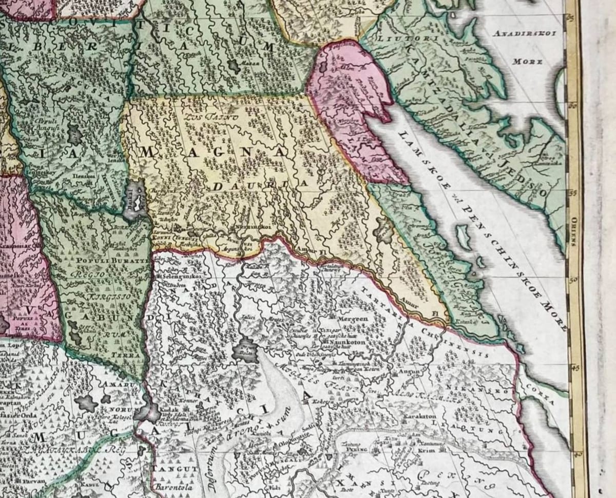 Lamskoe vel Penschinskoe more на карте Generalis Totius Imperii Russorum 1715 года - иначе говоря, перед нами Охотское море, у которого есть и другие названия