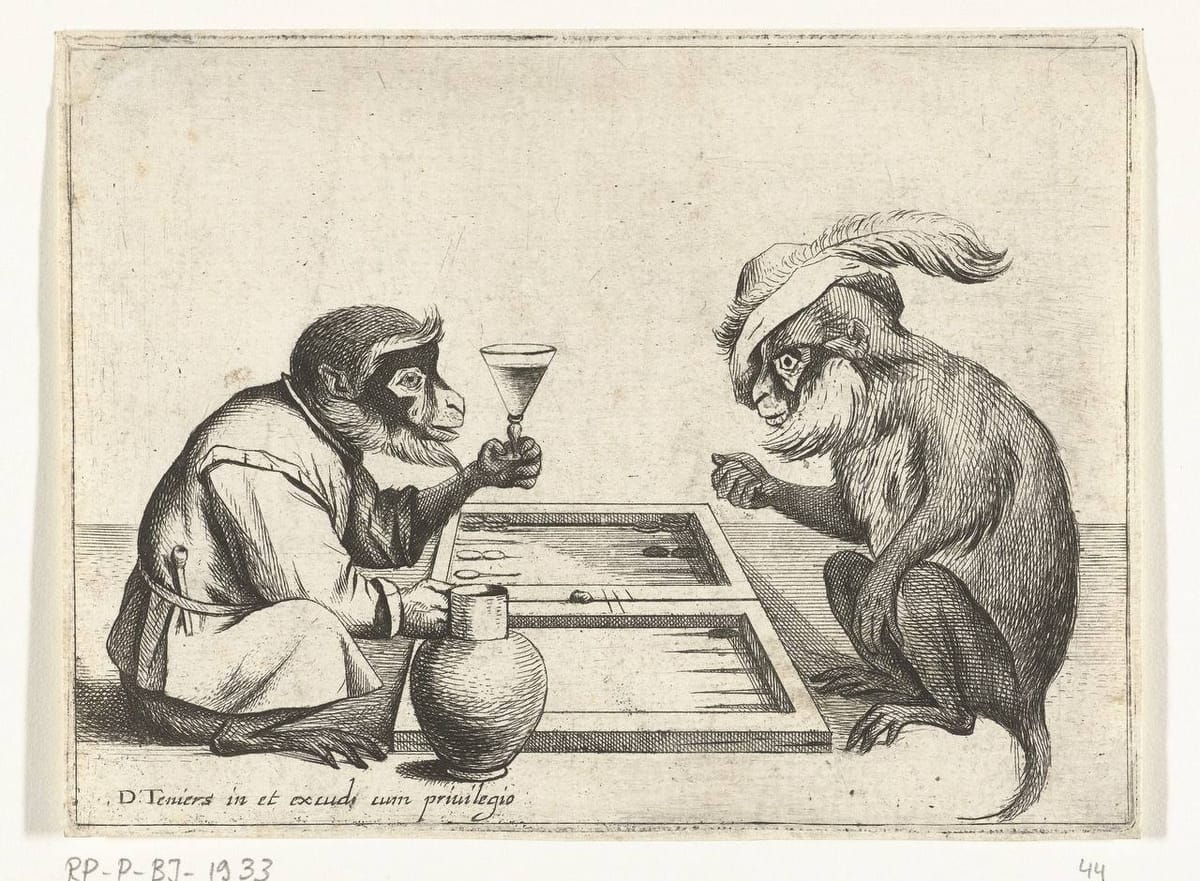 Обезьяны играют в триктрак, 1635-1690 гг