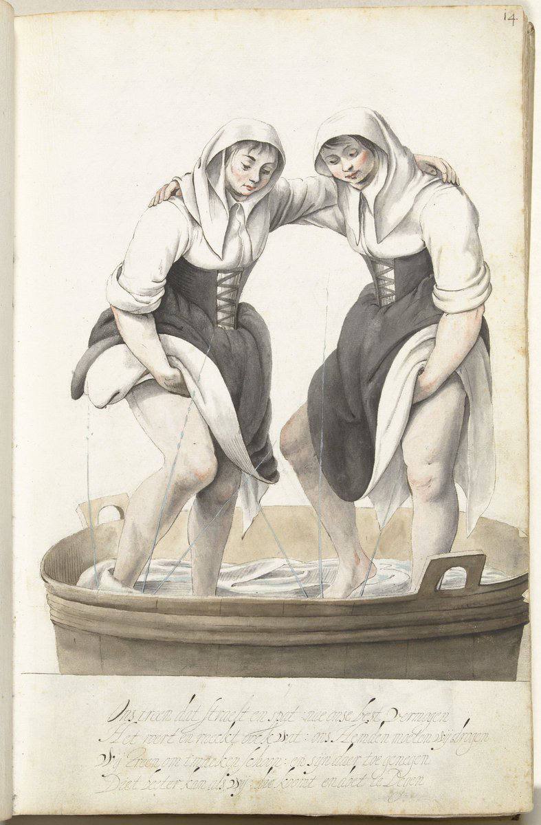 Прачки, 1652-53 гг., работа голландской акварелистки и поэтессы Джезины тер Борх, наиболее известной по трогательным и забавным зарисовкам сцен семейной жизни в альбомах