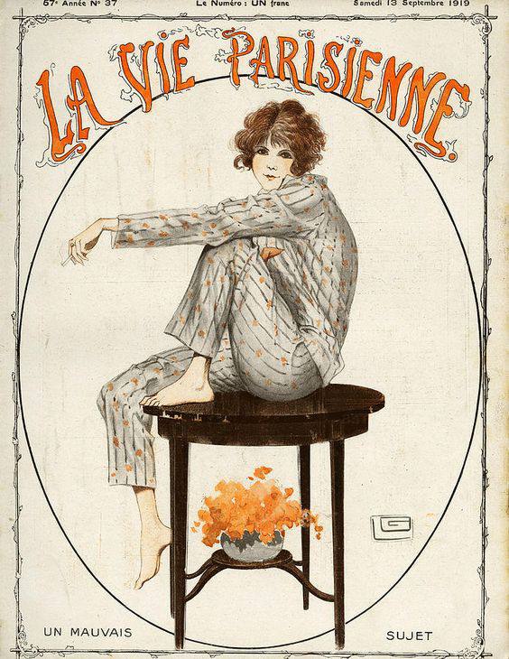 Обложка журнала «La vie parisienne» 1919 года с букетом, шампанским и сигаретой
