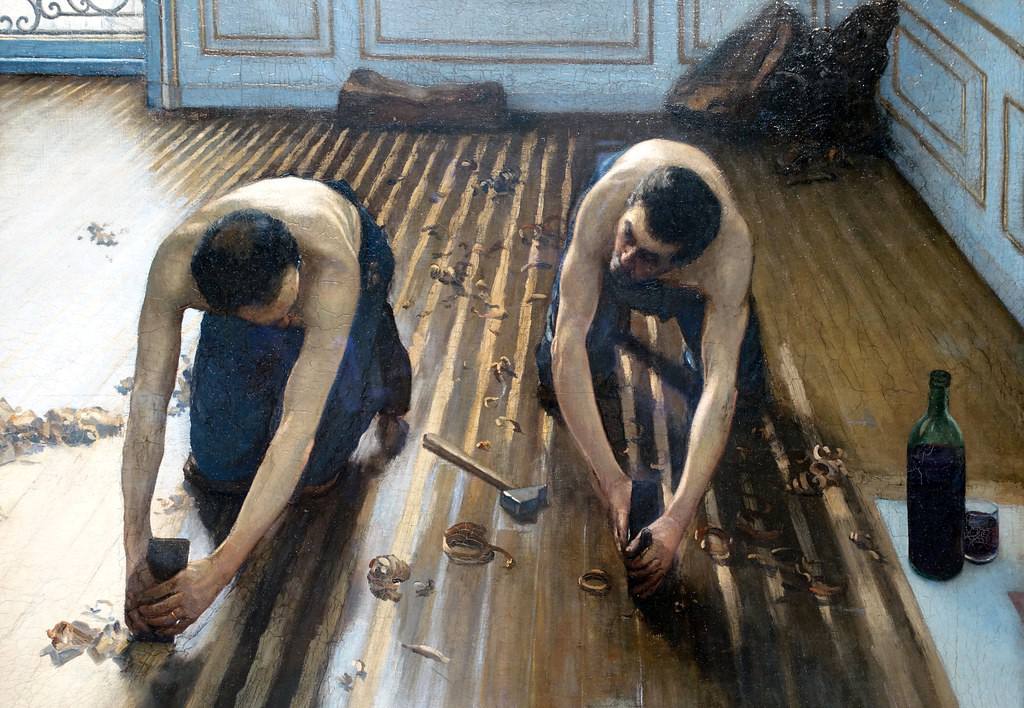 Композиционное сходство картин Кайботта «Паркетчики» 1875 года и «Гребцы» 1877 года