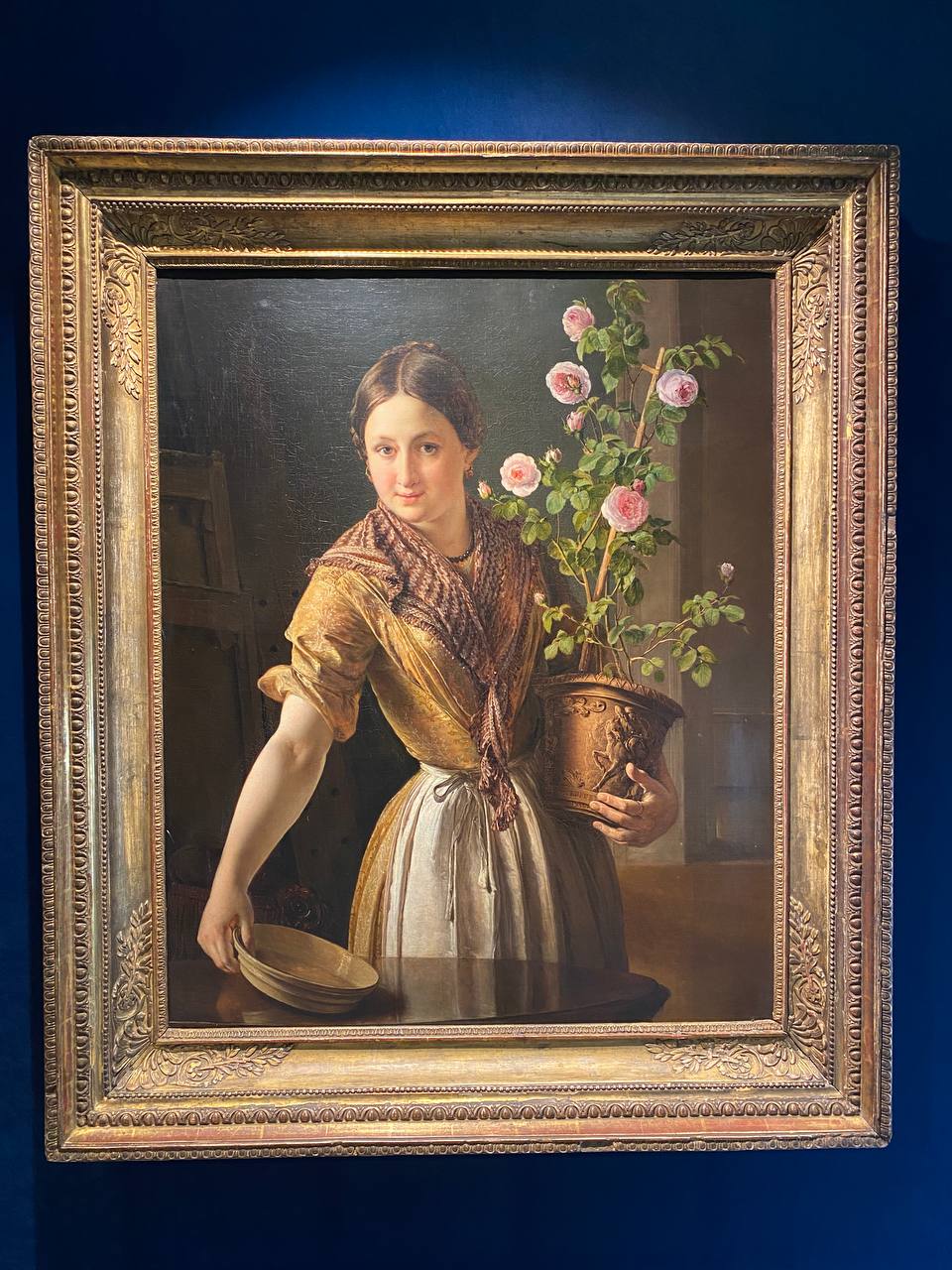 «Девушка с горшком роз», Василий Андреевич Тропинин, 1850 год