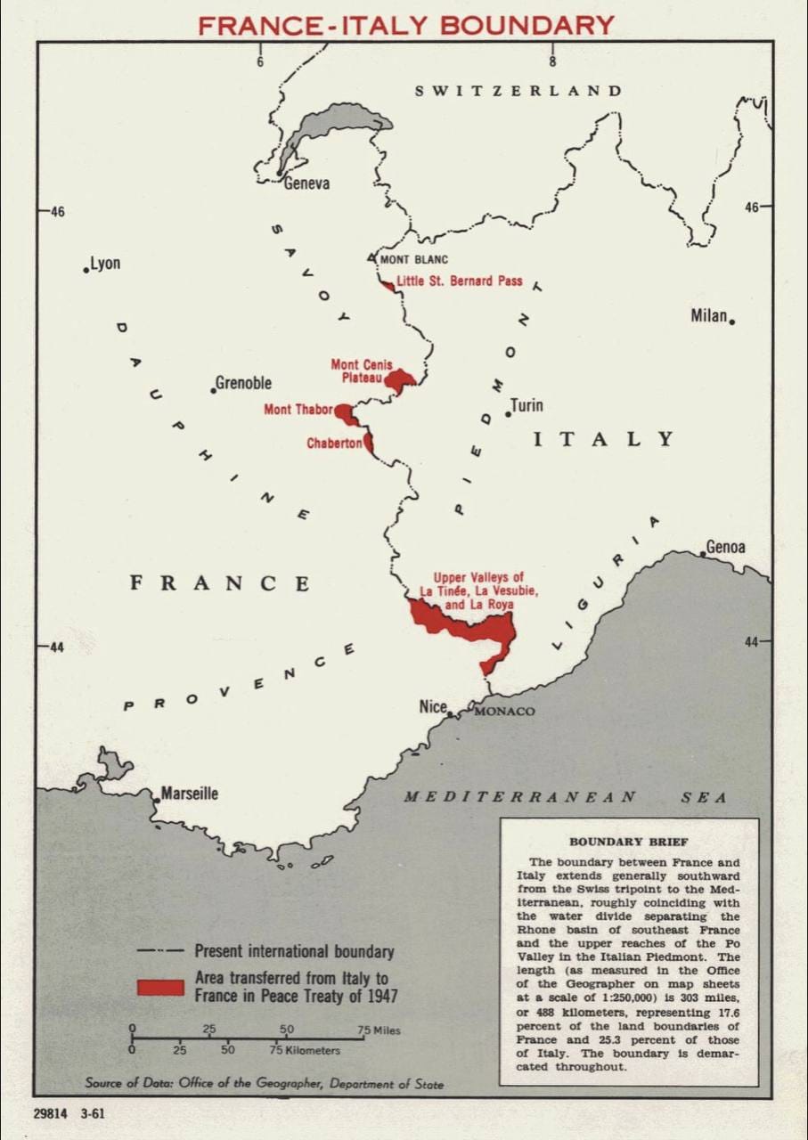 Франция, которая капитулировала через 43 дня после начала Второй мировой, как ни странно, по итогу войны не просто не была разделена, но еще и присоединила к себе итальянские территории, отмеченные на карте красным