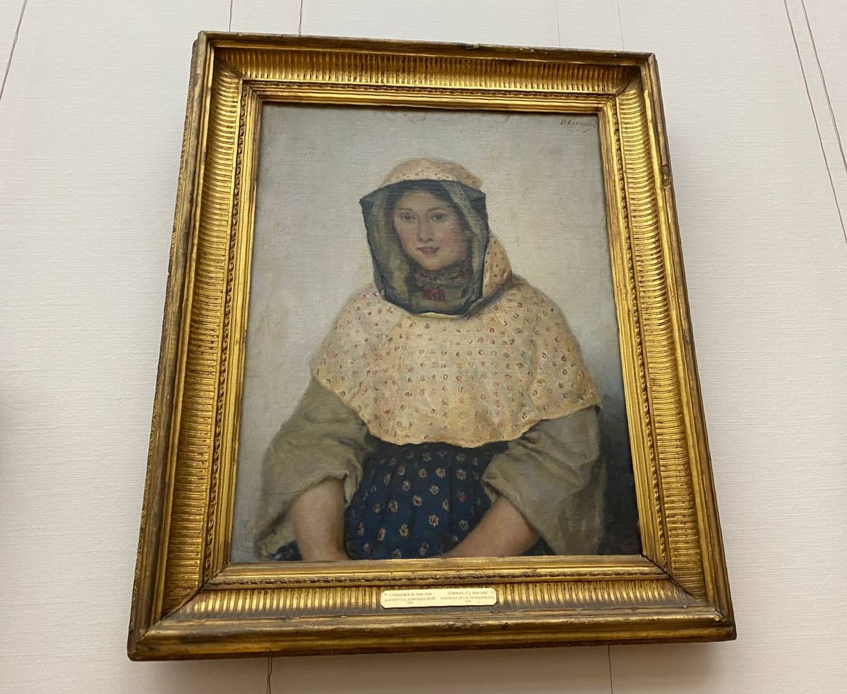 Портрет племянницы Сурикова Татьяны Доможиловой в москитной сетке, 1891 год