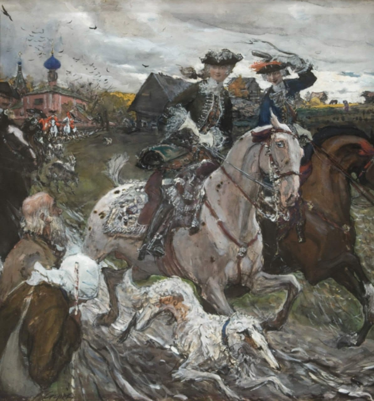 Пётр II и цесаревна Елизавета на псовой охоте, Валентин Серов, 1900 г