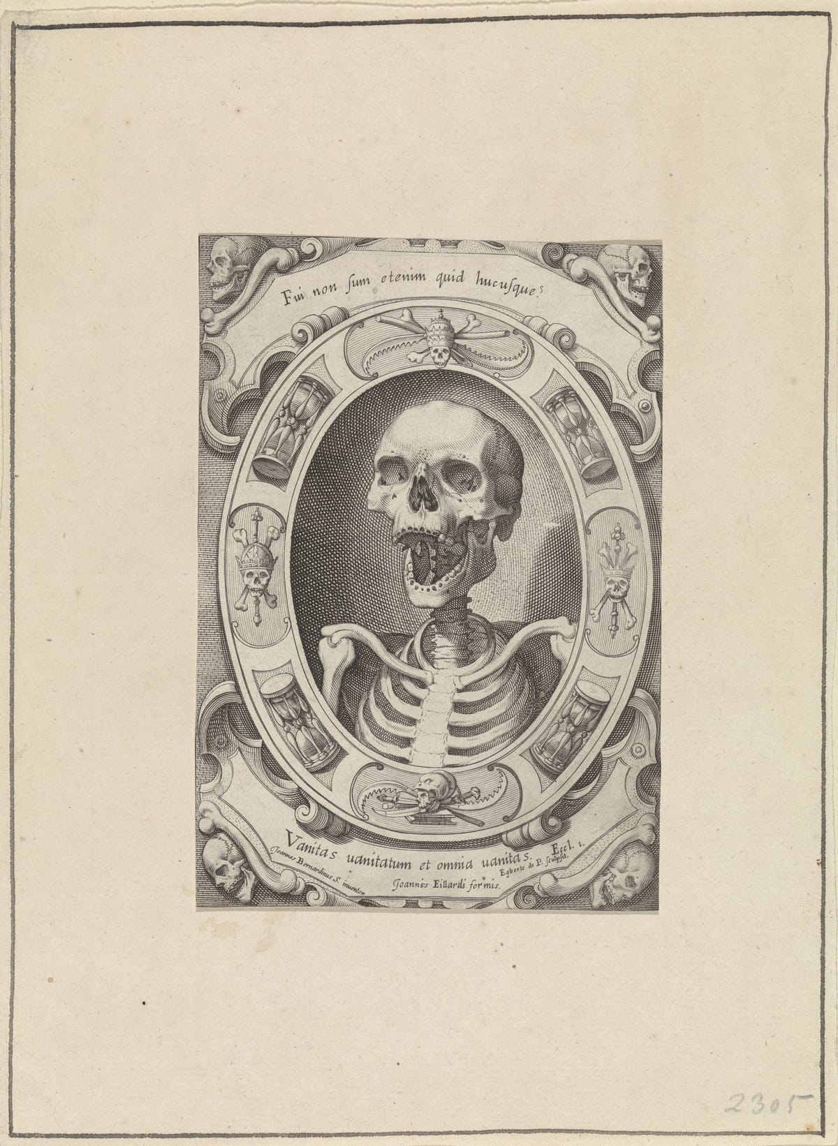 Бюст скелета, гравюра, 1590-1630