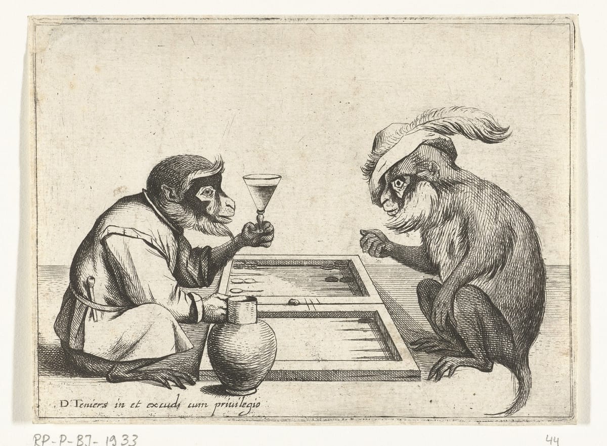Две обезьяны играют в триктрак, 1635-1690