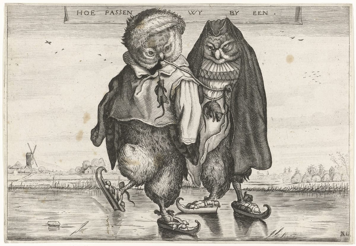 Совы катаются на коньках, 1620-1660 гг