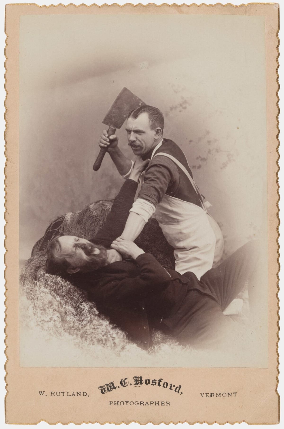 Юмористическая фотокарточка "Удар тесаком", Вермонт, 1880-е