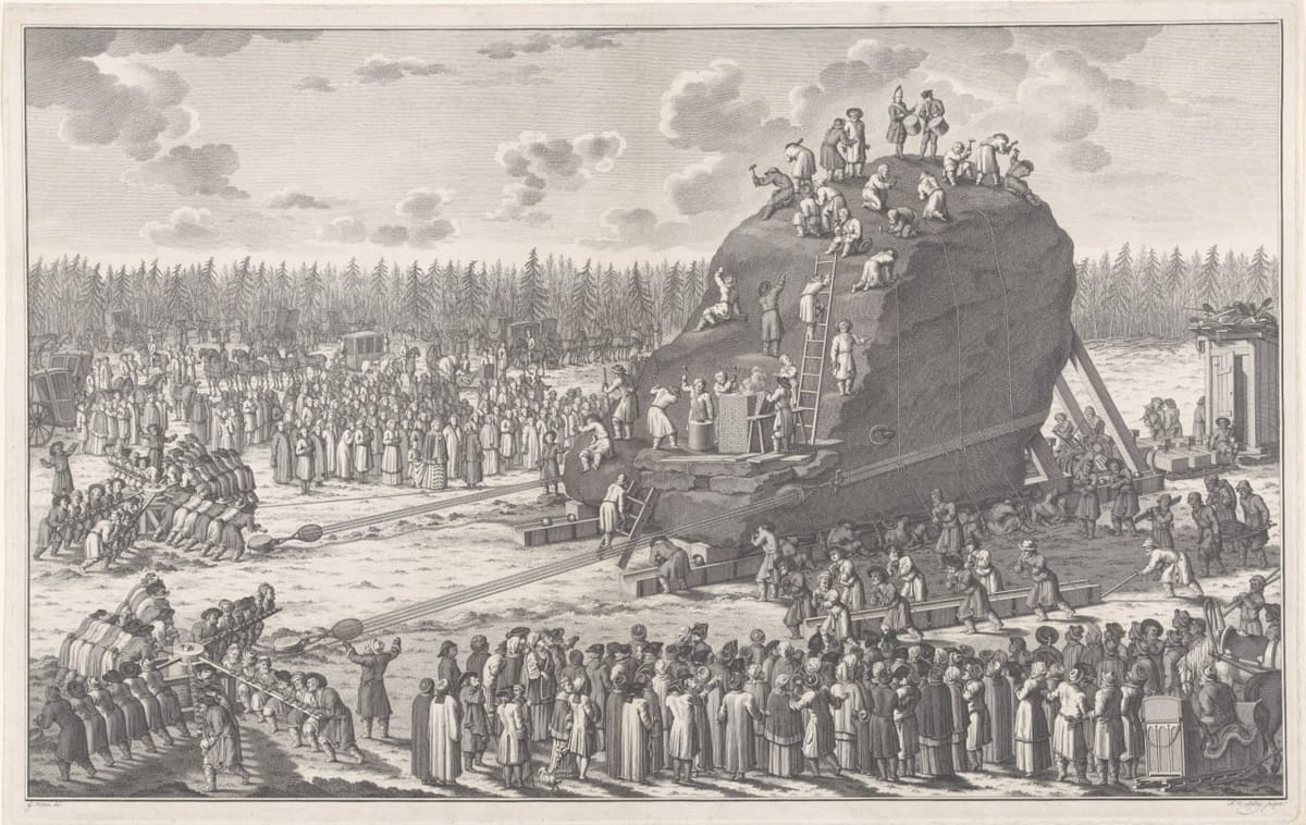 Перетаскивание валуна для статуи царя Петра Великого, Якоб ван дер Шлей, 1725-1779 гг