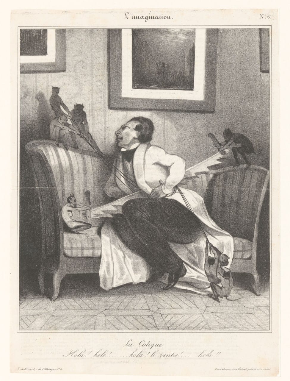 Карикатура на человека, страдающего коликами, Жан-Франсуа Бенар, 1833