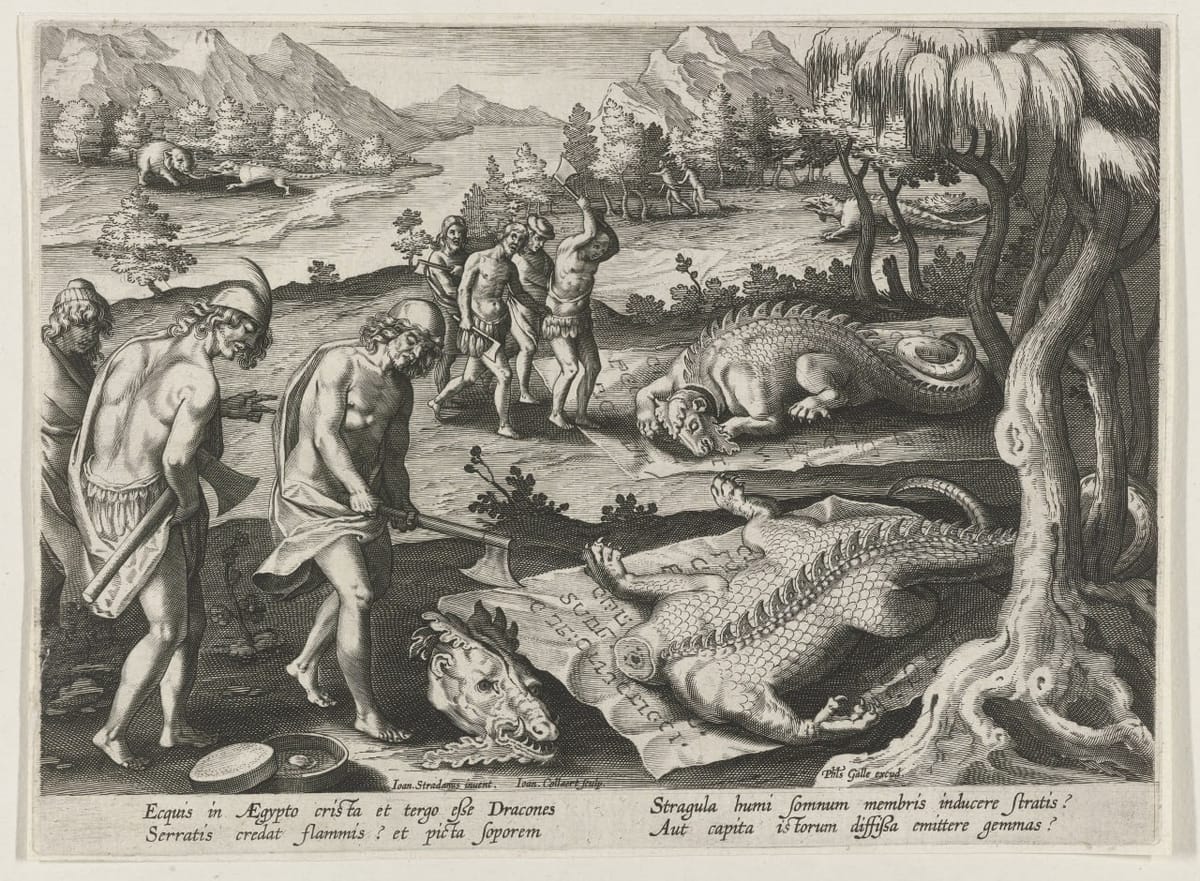 Убийство драконов в Египте, гравюра, 1594-1598 гг