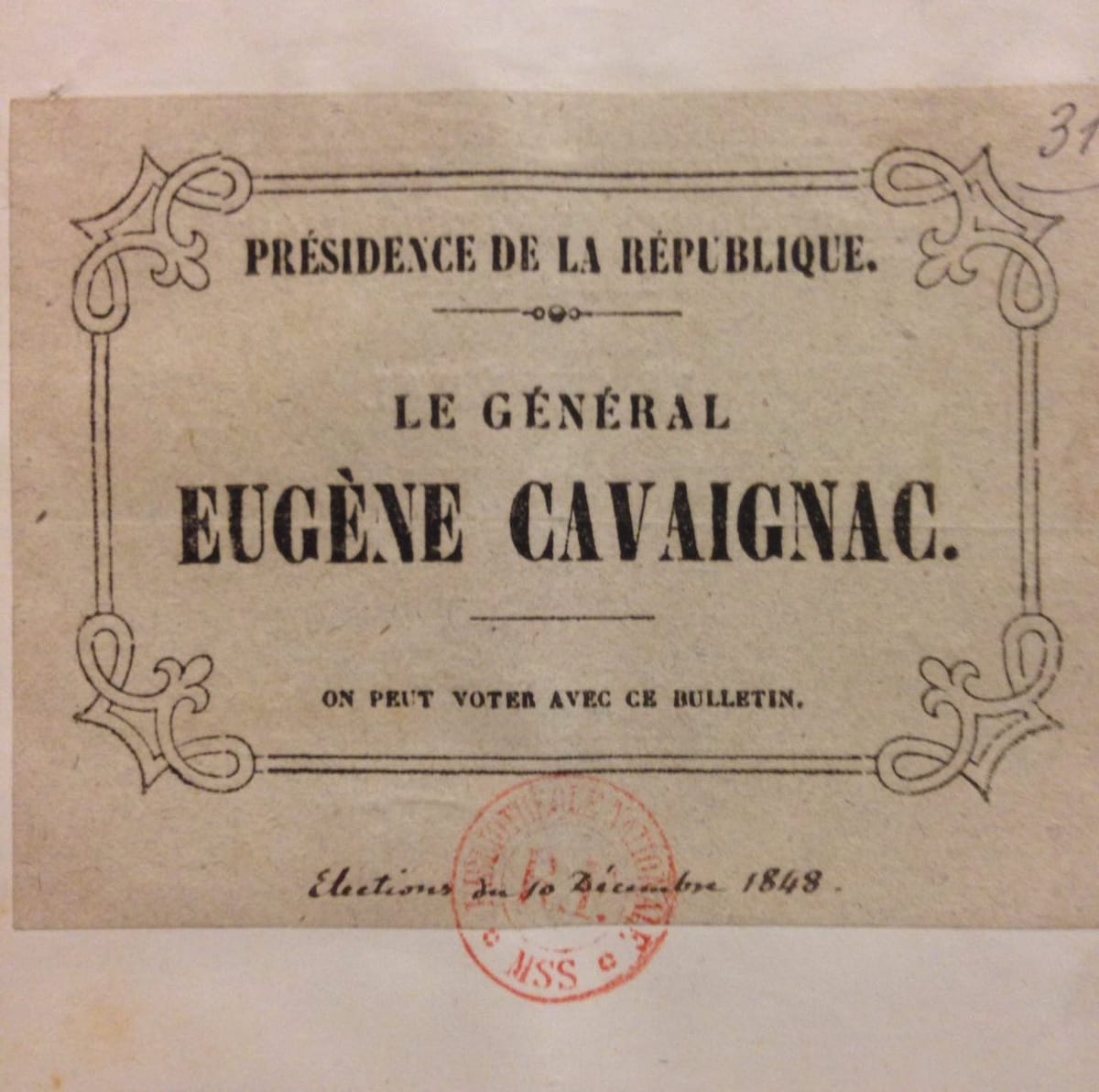 бюллетень на выборах президента Франции 1848 года