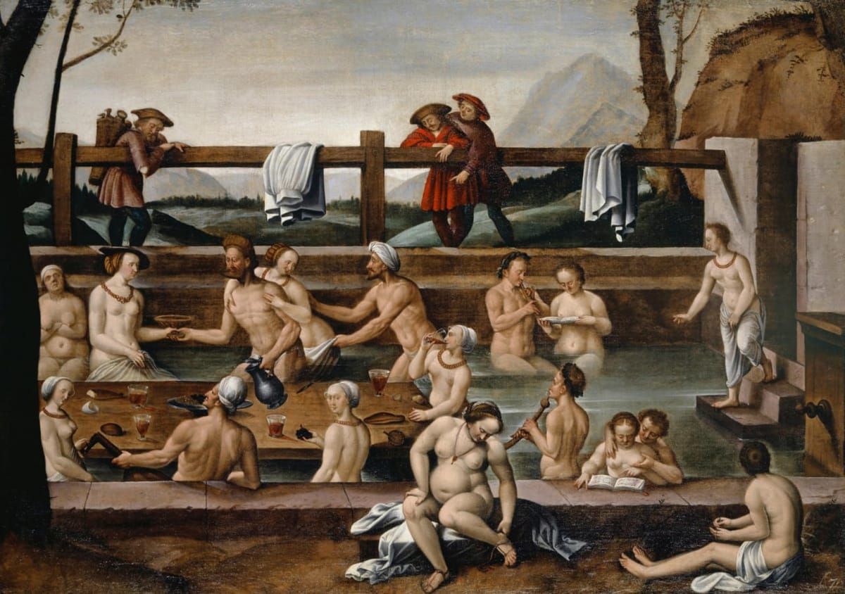 Баня в Лойке, немецкий живописец Ганс Бок старший, 1597 год