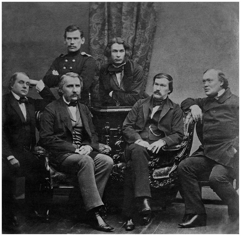 Лев Толстой в группе писателей журнала «Современник» (15 февраля 1856)