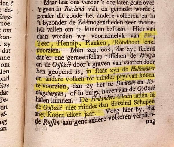 Итак, профессор Томас Салмон в своей «Истории России и северных стран» 1735 года сообщает, что России, после освоения тонкостей судоходства и других наук, никто не может помешать стать первой в мире державой по торговле, кроме собственного…