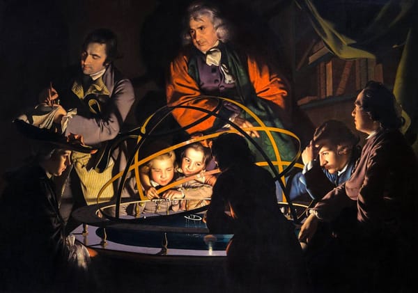 Джозеф Райт из Дерби представил в 1776 году картину о модели Солнечной системы как научное таинство