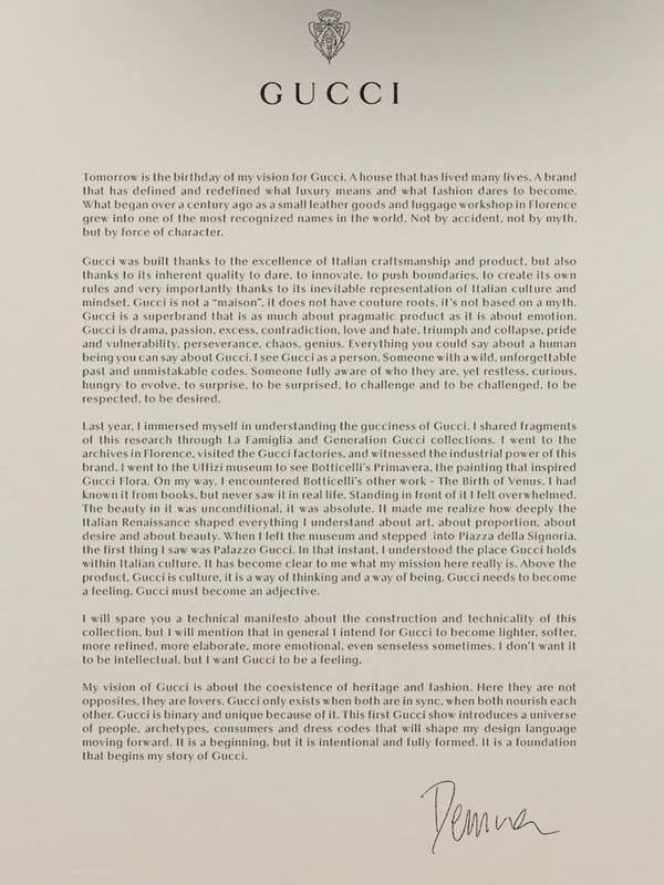 Хспди, креативный директор дома Gucci Демна Гвасалия выпустил манифест о своем видении бренда