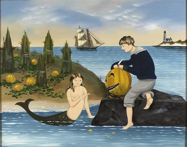 Массачусетский художник Ральф Кахун (1910-1982), американец голландского происхождения, начинал как декоратор мебели, но довольно скоро нашел свою тему - фолковые мотивы с участием русалок