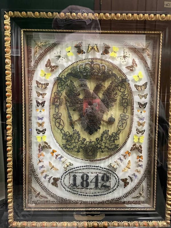 Герб Российской Империи из насекомых, 1842 год, подаренный автором из Словении своим коллегам - московским естествоиспытателям