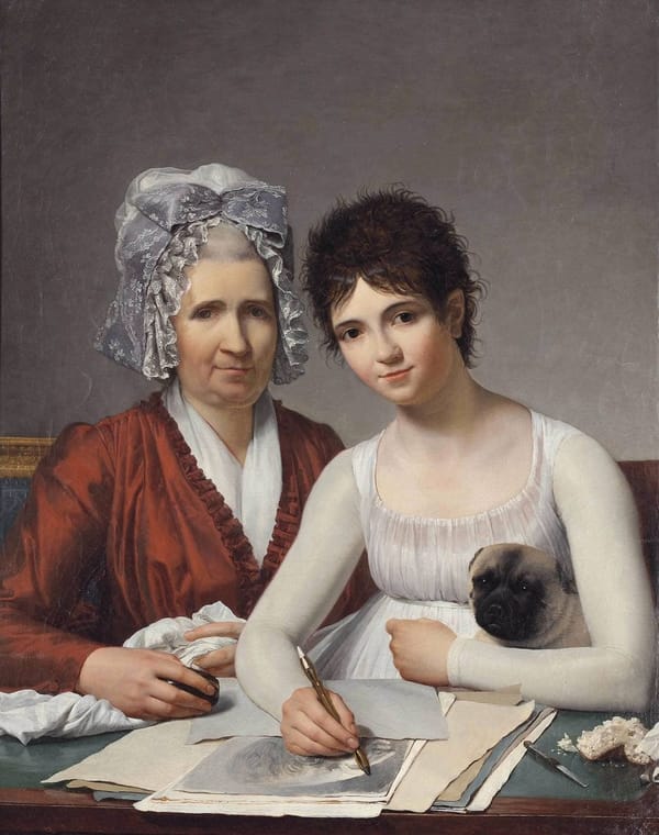 Виктор Максимильен Потэн (1760-1840), портрет сестры художника Мари-Адриен и ее дочери Роз-Мари с щенком