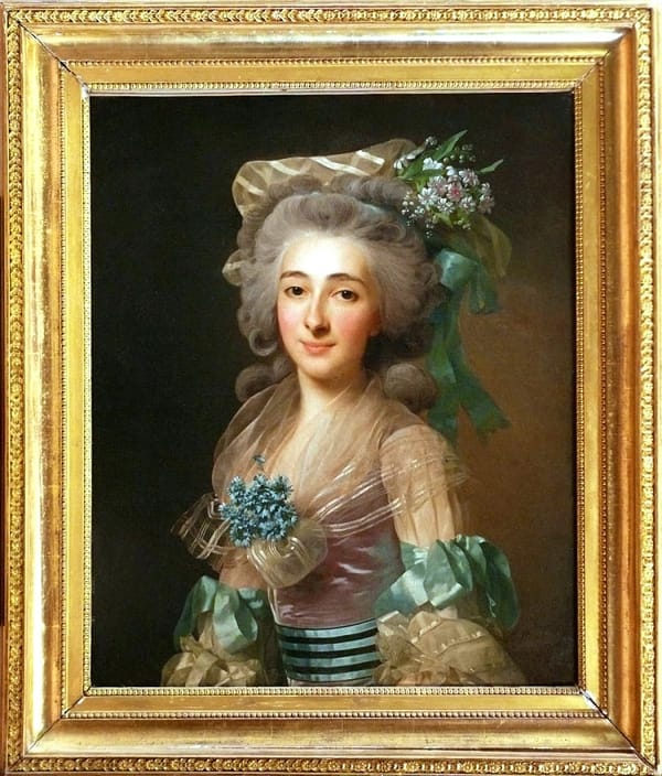 Цветы картофеля в прическе на портрете работы Александра Рослина 1783 года
