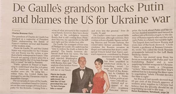 The Times: Внук генерала де Голля поддерживает Путина и винит США