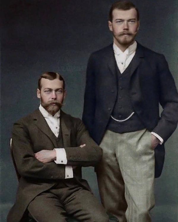 Цесаревич Николай и герцог Йоркский Георг на свадьбе в Лондоне в 1893 году