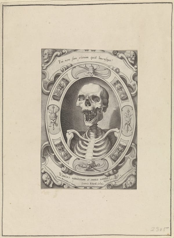 Бюст скелета, гравюра, 1590-1630
