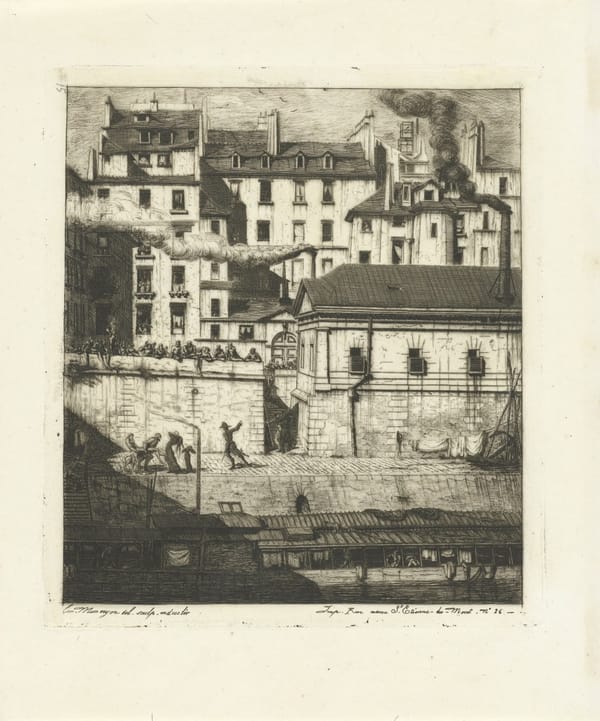 Парижский морг с дымящимися трубами на набережной Сены, 1854