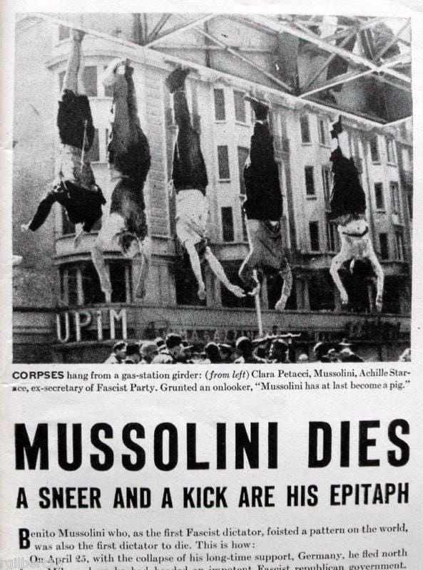 28 апреля 1945 года 61-летний Бенито Муссолини и его 33-летняя любовница Клара Петаччи были казнены итальянскими партизанами