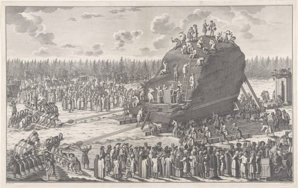 Перетаскивание валуна для статуи царя Петра Великого, Якоб ван дер Шлей, 1725-1779 гг