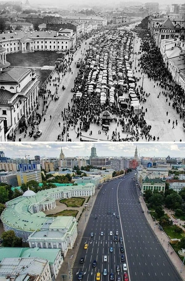 Сухаревский рынок в 1920 и Большая Сухаревская площадь в 2020