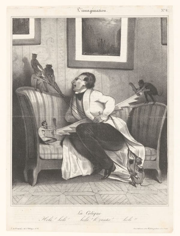 Карикатура на человека, страдающего коликами, Жан-Франсуа Бенар, 1833
