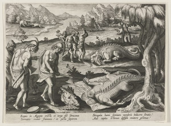 Убийство драконов в Египте, гравюра, 1594-1598 гг