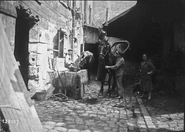 Поилка для лошадей на парижской улице, 1927 год